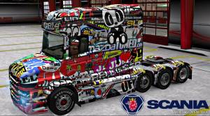 Мод "Scania T Longline Sticker Bomb Skin" для Euro Truck Simulator 2