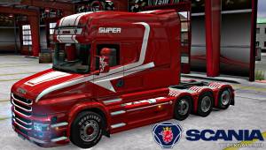 Мод "Scania T Longline Red & White Skin" для Euro Truck Simulator 2