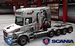 Мод "Scania T-cab Harley Qinn White Fullpack Skin" для Euro Truck Simulator 2