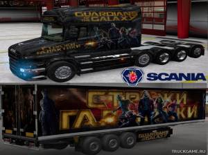Мод "Scania T Longline Guardians of the Galaxy Skin & Trailer" для Euro Truck Simulator 2