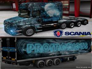 Мод "Scania T Longline Prometheus Skin & Trailer" для Euro Truck Simulator 2