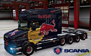 Мод "Scania T Longline Red Bull Skin v1.0" для Euro Truck Simulator 2