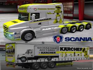 Мод "Scania T Longline Kaercher Skin & Trailer" для Euro Truck Simulator 2