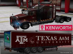 Мод "Kenworth T800 Texas A&M Skin & Trailer" для Euro Truck Simulator 2