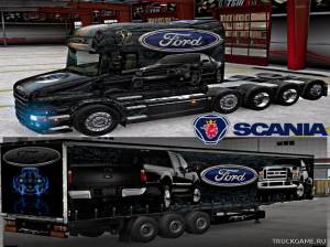 Мод "Scania T Longline Ford Skin & Trailer" для Euro Truck Simulator 2