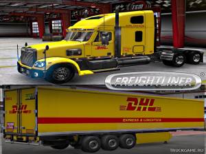 Мод "Freightliner Coronado DHL Skin & Trailer" для Euro Truck Simulator 2