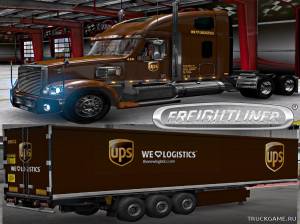 Мод "Freightliner Coronado UPS Skin & Trailer" для Euro Truck Simulator 2