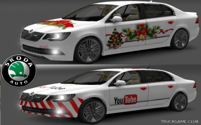 Мод "Skoda Superb Christmas & YouTube Skin" для Euro Truck Simulator 2