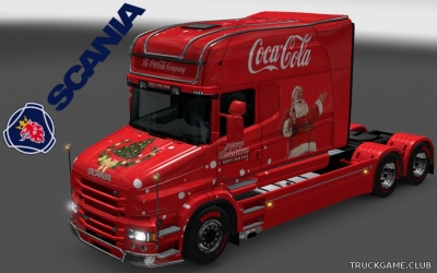 Мод "Scania T Longline Xmas Coke Skin & Trailer" для Euro Truck Simulator 2
