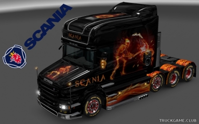 Мод "Scania T Longline Fiery Music Skin" для Euro Truck Simulator 2
