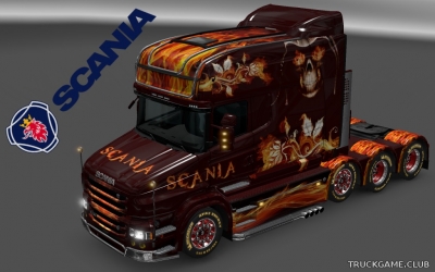 Мод "Scania T Longline Fiery Flower Skin" для Euro Truck Simulator 2