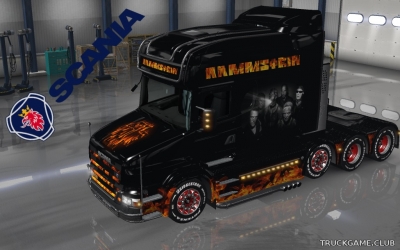 Мод "Scania T Longline Rammstein Skins & Trailers v2.0" для Euro Truck Simulator 2