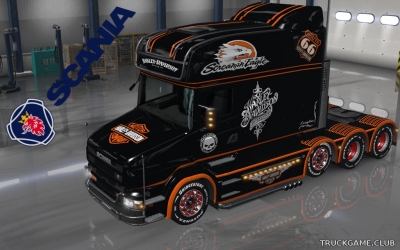 Мод "Scania T Longline Harley-Davidson Skin & Trailers v2.0" для Euro Truck Simulator 2