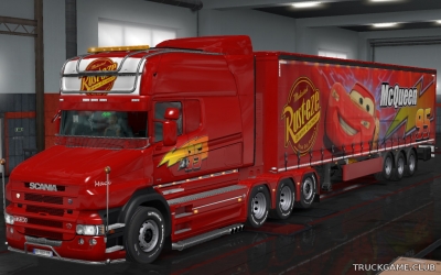 Мод "Scania T Longline & Trailer Lightning McQueen Skin" для Euro Truck Simulator 2